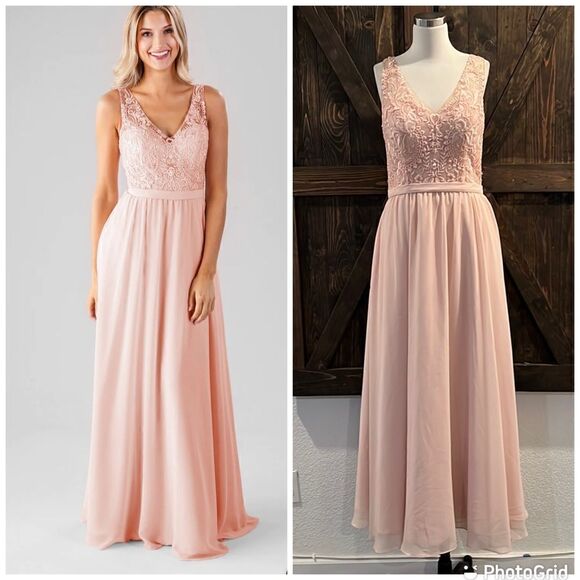 Kennedy Blue Betsy - Beaded blush embroidered chiffon gown Sz-8 - Picture 1 of 16